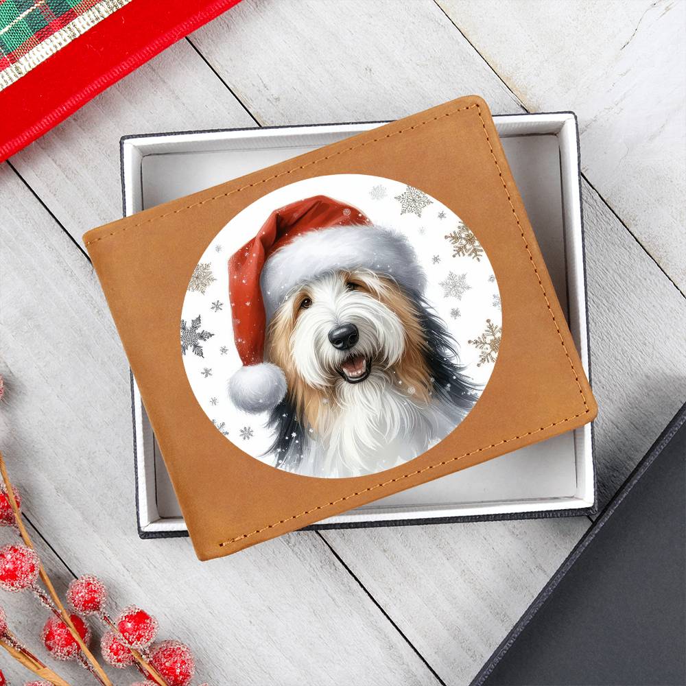 Christmas Dog - Old English Sheepdog - Leather Wallet