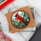 Christmas Red Cardinal Stained Glass Design 019 - Leather Wallet