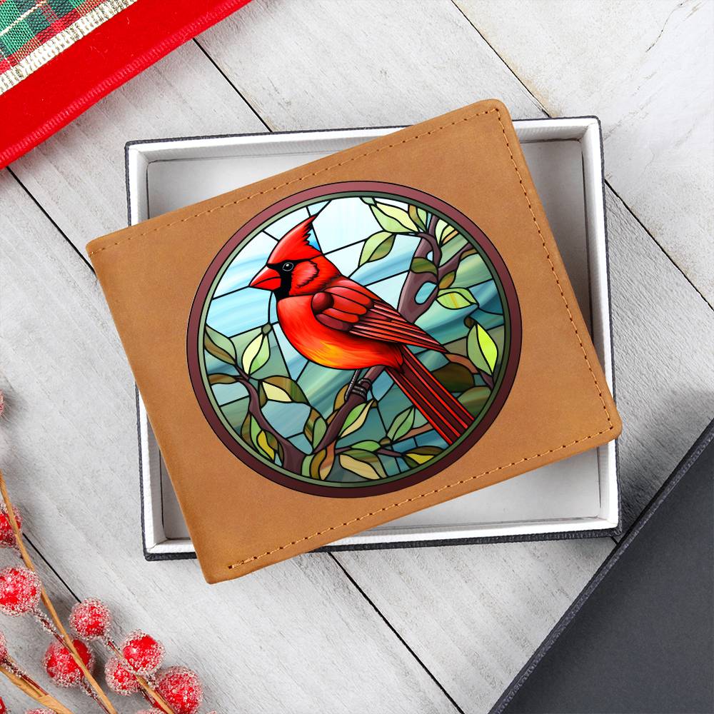 Christmas Red Cardinal Stained Glass Design 019 - Leather Wallet