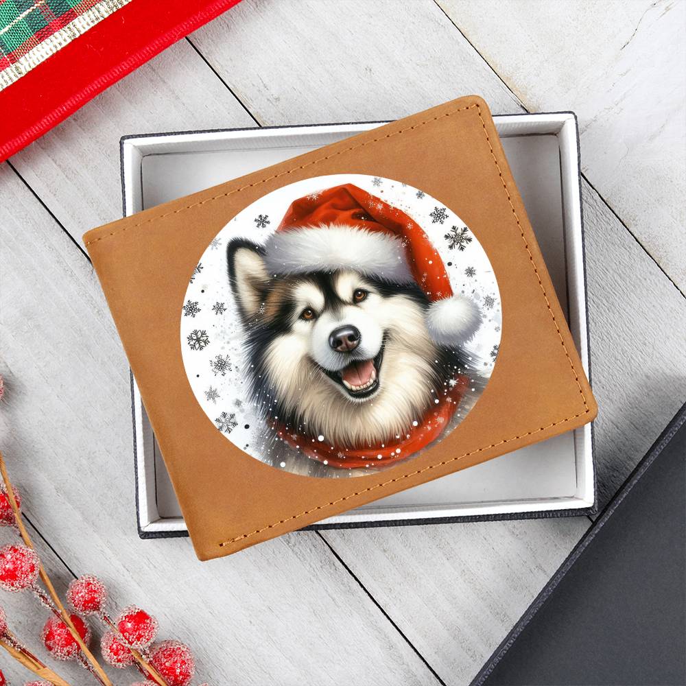 Christmas Dog - Alaskan Malamute - Leather Wallet