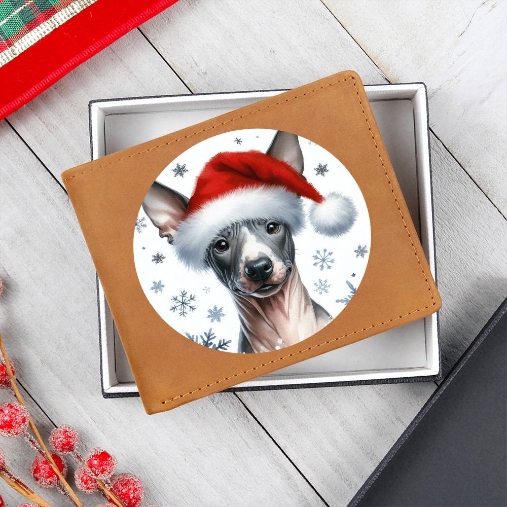 Christmas Dog - American Hairless Terrier - Leather Wallet