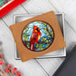 Christmas Red Cardinal Stained Glass Design 033 - Leather Wallet