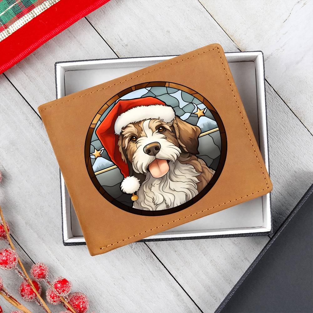 Dog Stained Glass Christmas Design 021 - Leather Wallet