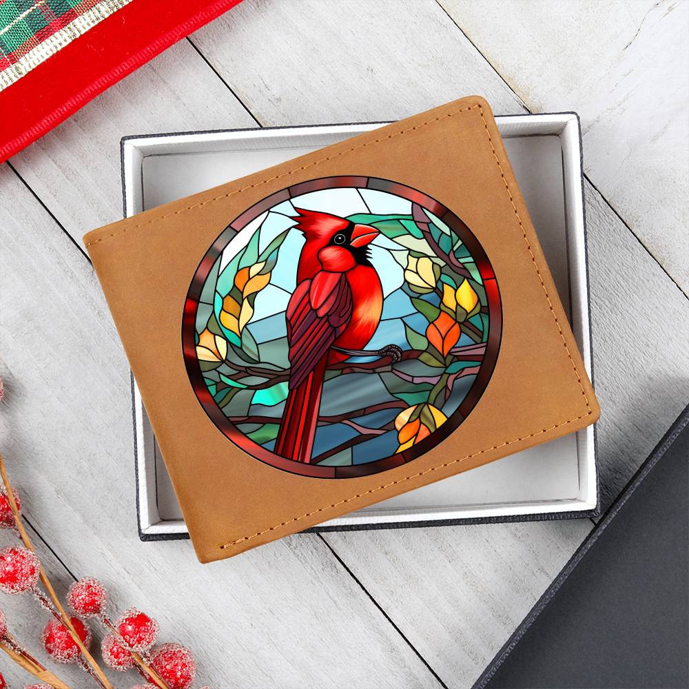 Christmas Red Cardinal Stained Glass Design 011 - Leather Wallet