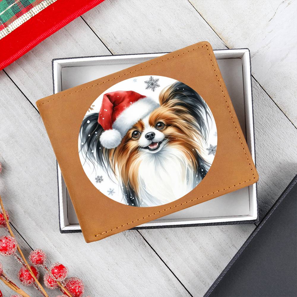 Christmas Dog - Papillon - Leather Wallet