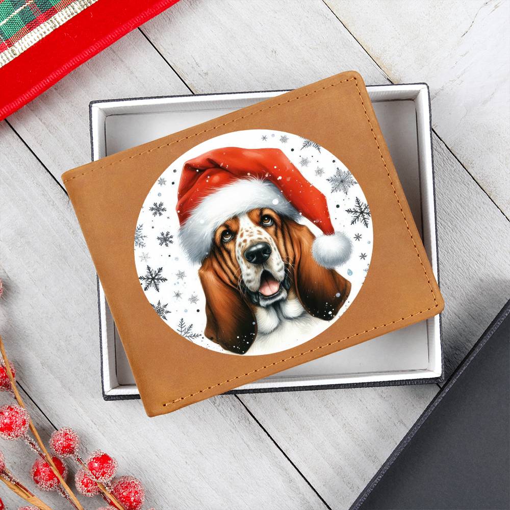 Christmas Dog - Basset Hound - Leather Wallet