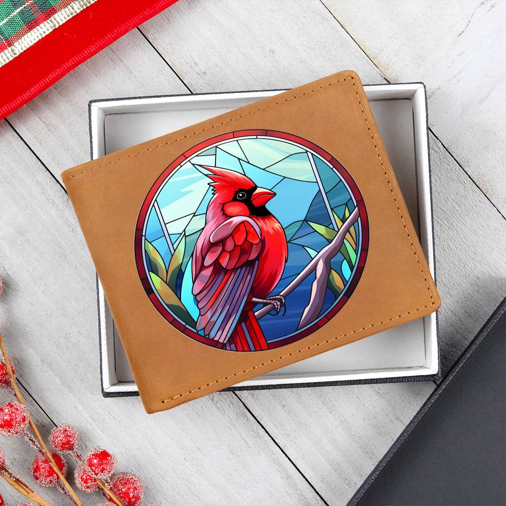 Christmas Red Cardinal Stained Glass Design 015 - Leather Wallet