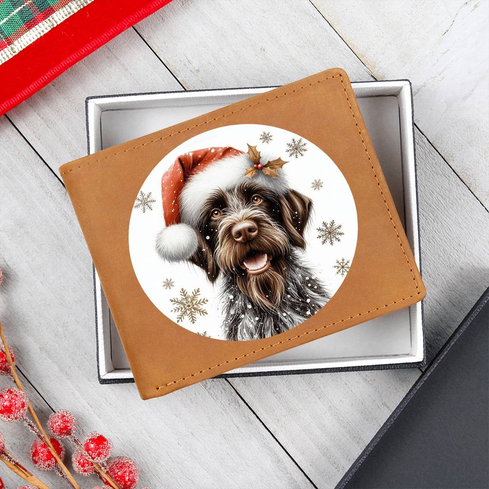 Christmas Dog - German Wirehaired Pointer - Leather Wallet
