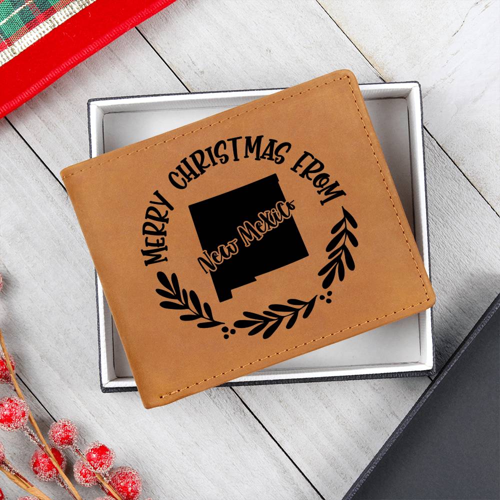Merry Christmas From New Mexico - Leather Wallet