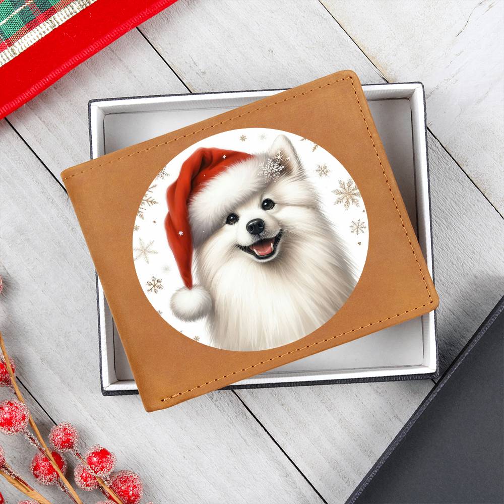 Christmas Dog - American Eskimo - Leather Wallet