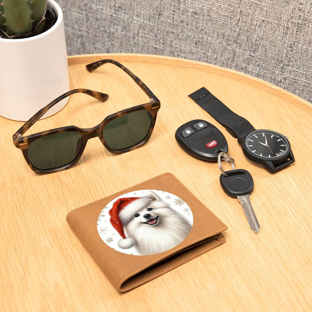 Christmas Dog - American Eskimo - Leather Wallet