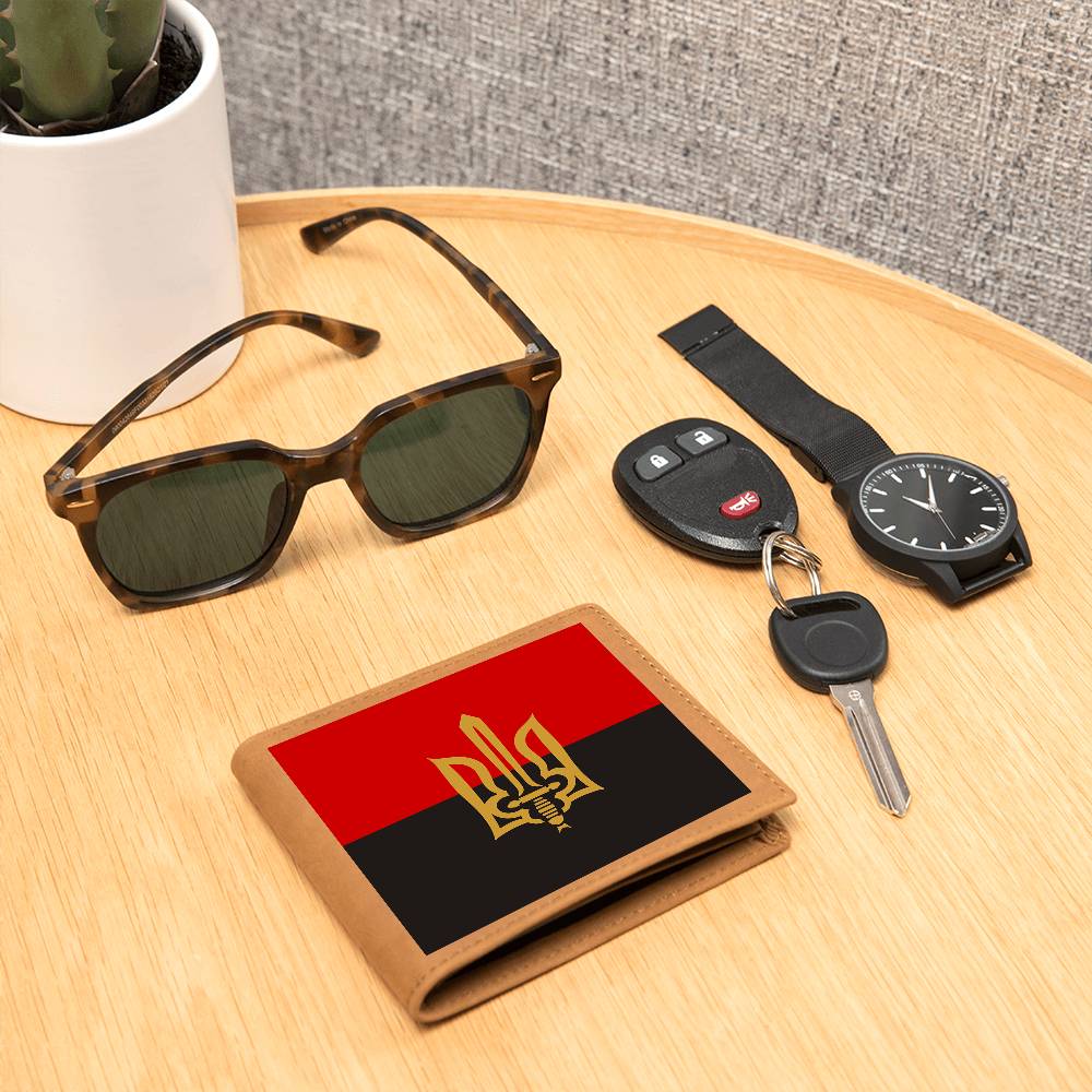 Stylized Tryzub And Red-Black Flag - Leather Wallet