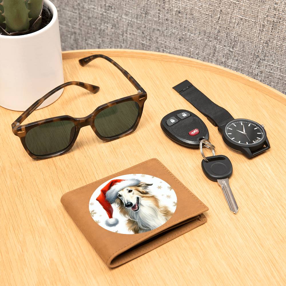 Christmas Dog - Borzoi - Leather Wallet