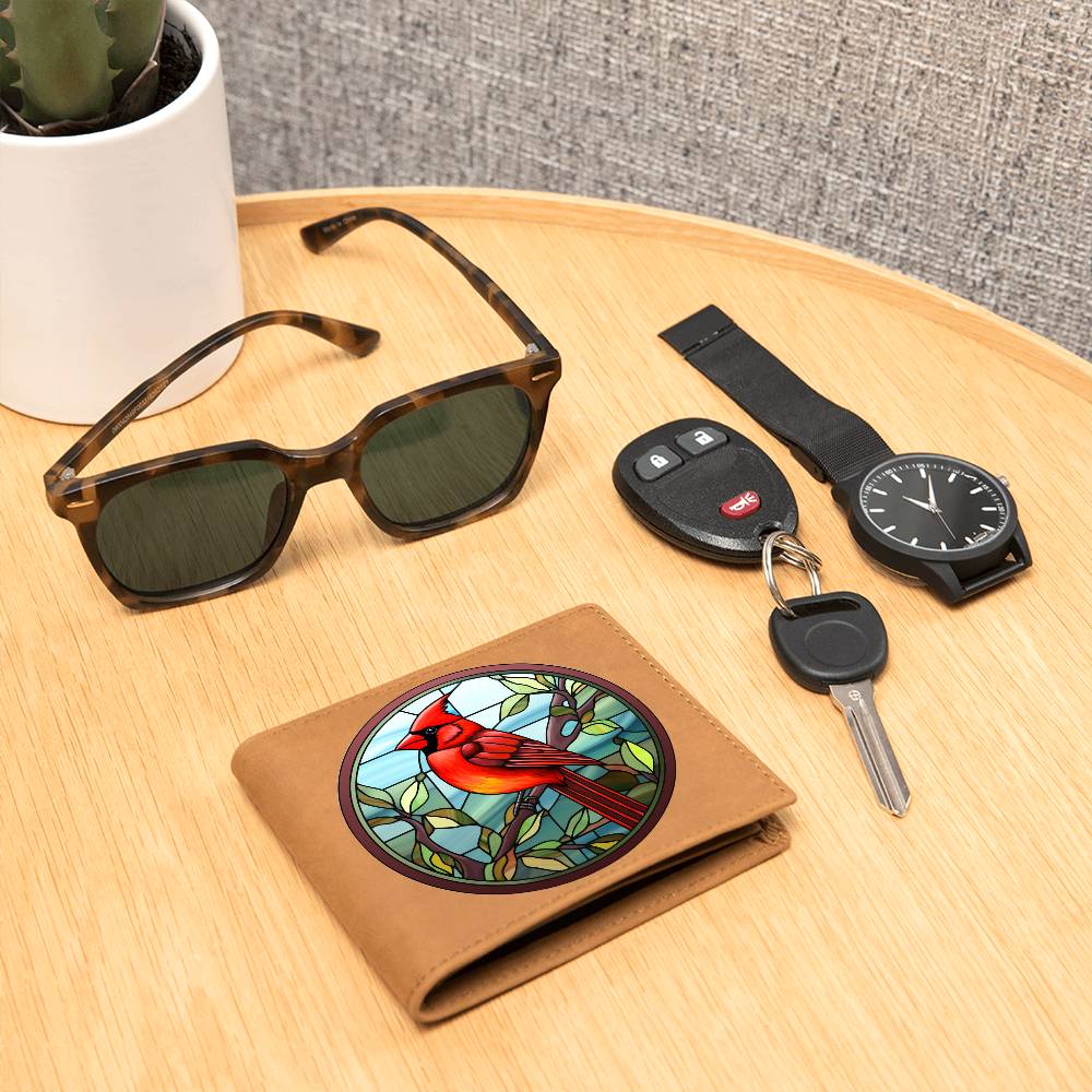 Christmas Red Cardinal Stained Glass Design 019 - Leather Wallet