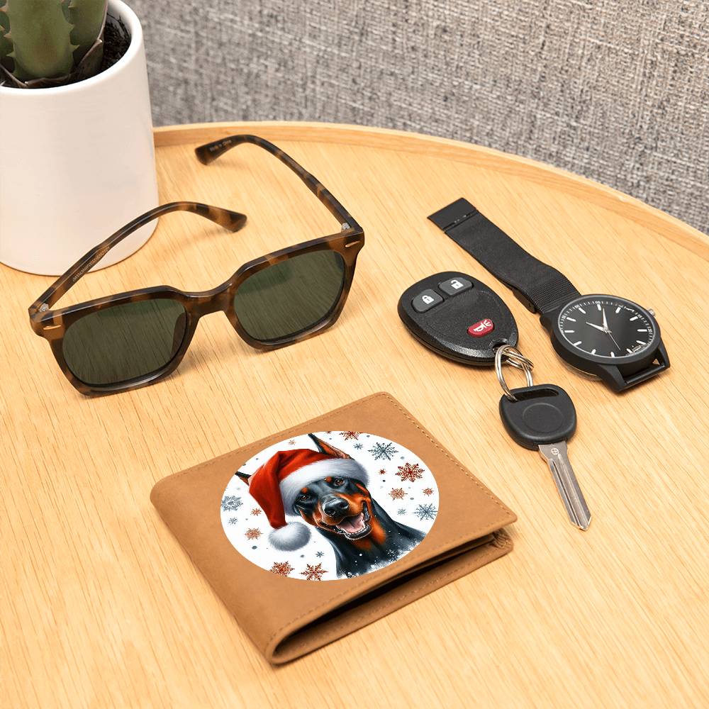 Christmas Dog - Doberman Pinscher - Leather Wallet