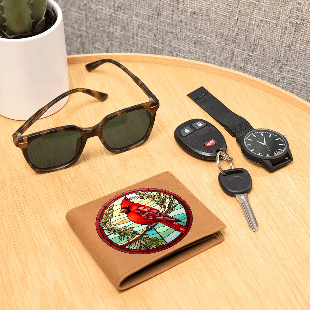 Christmas Red Cardinal Stained Glass Design 032 - Leather Wallet