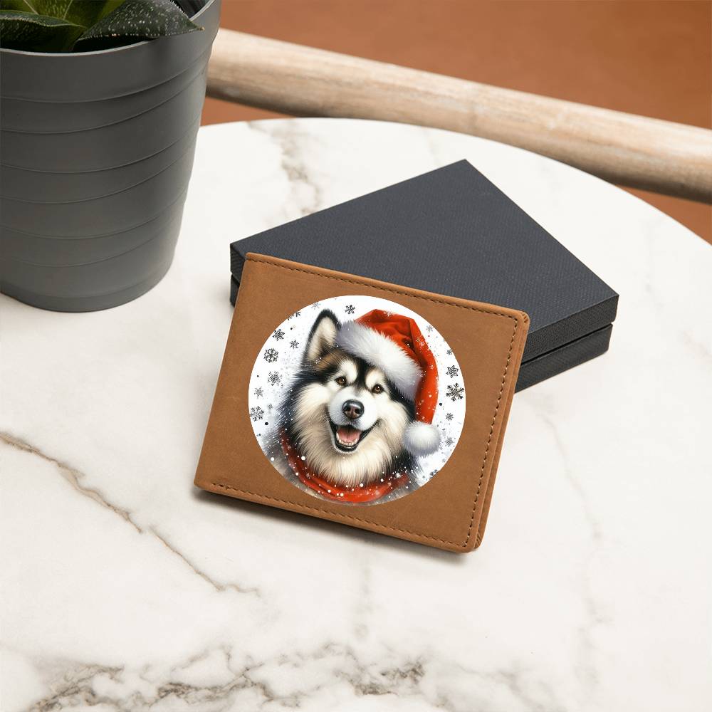 Christmas Dog - Alaskan Malamute - Leather Wallet