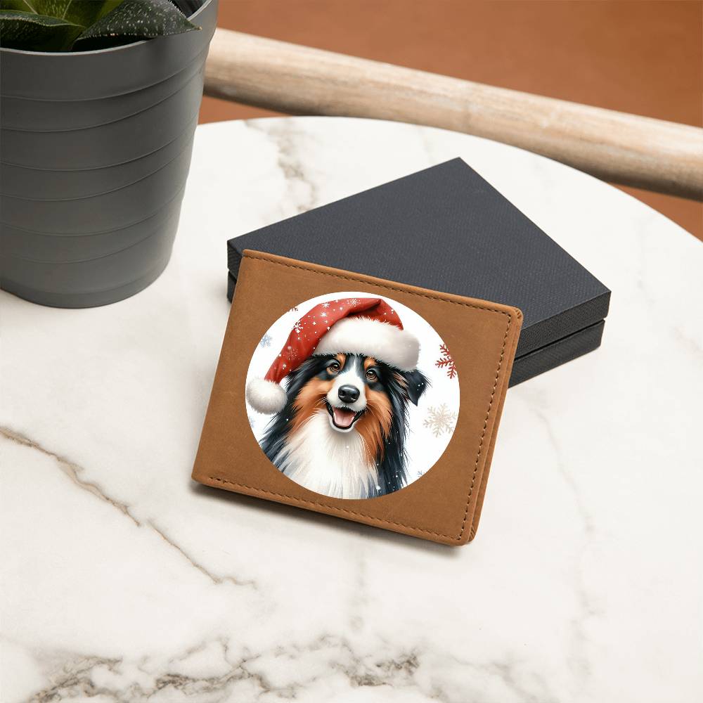 Christmas Dog - Miniature American Shepherd - Leather Wallet