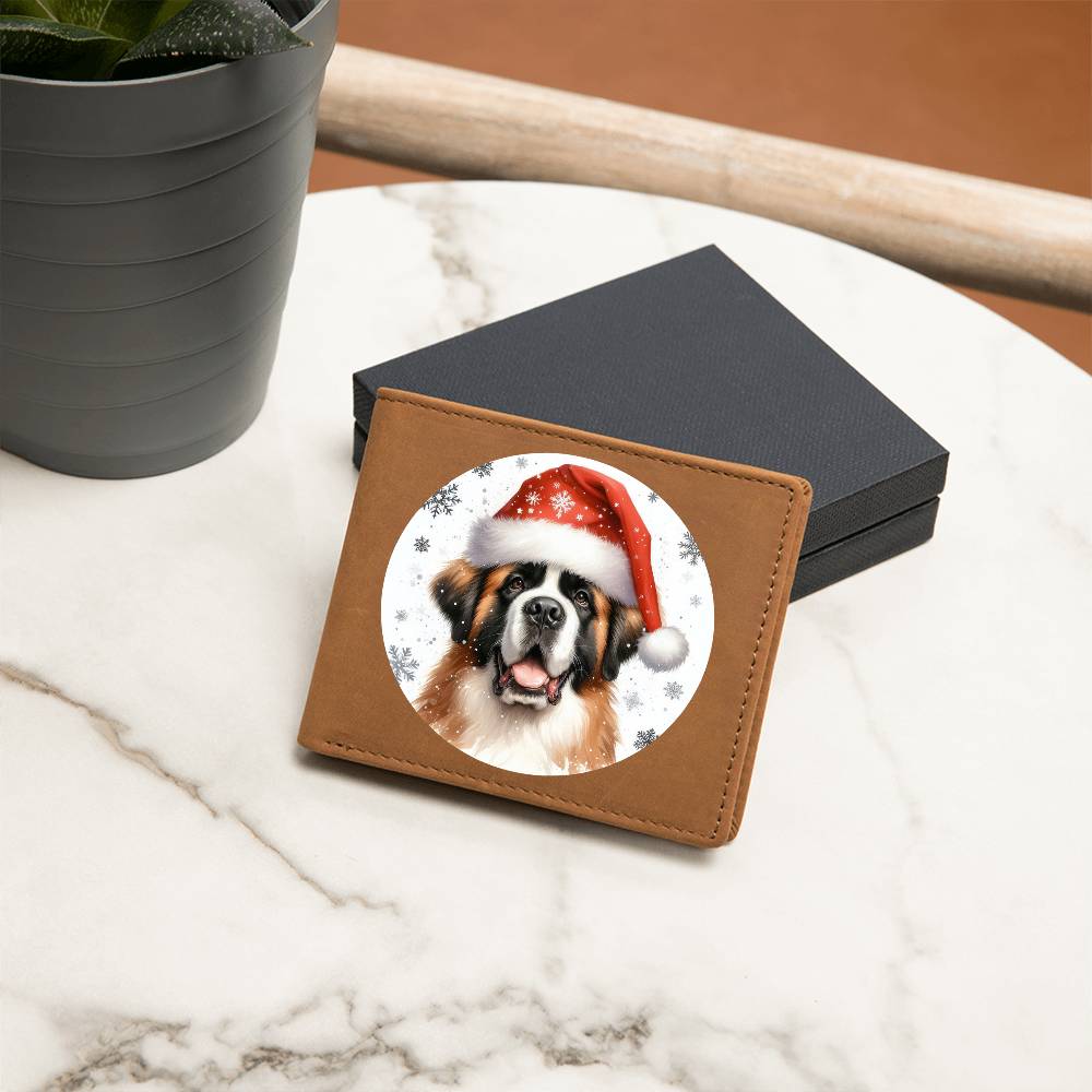 Christmas Dog - St. Bernard - Leather Wallet