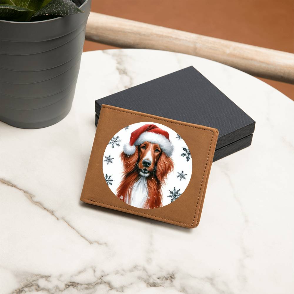 Christmas Dog - Irish Red and White Setter - Leather Wallet