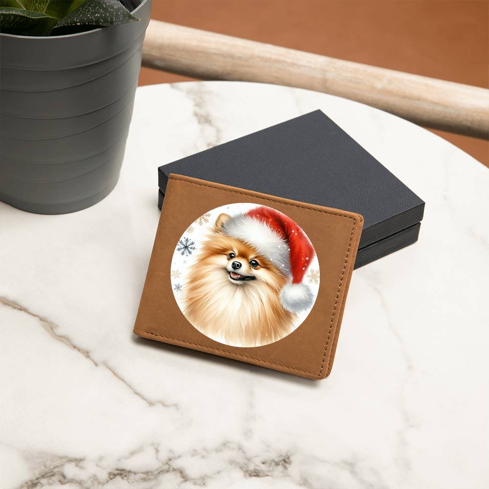 Christmas Dog - Pomeranian - Leather Wallet