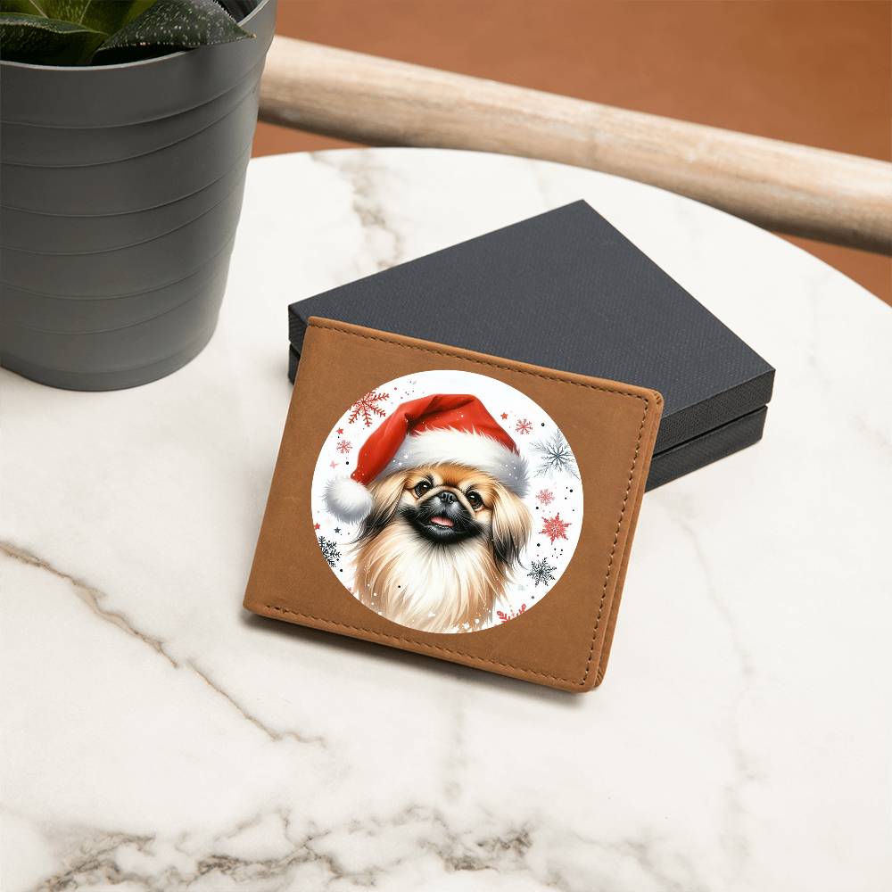 Christmas Dog - Pekingese - Leather Wallet