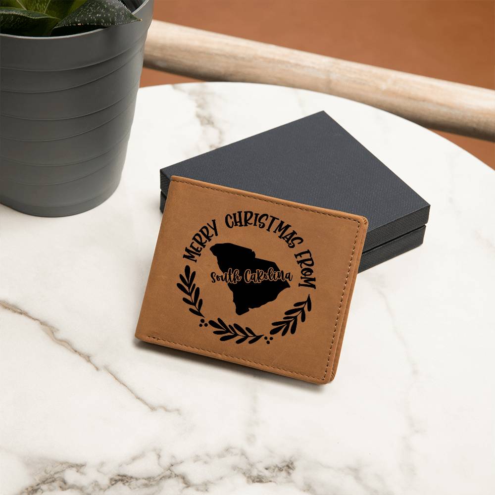 Merry Christmas From South Carolina - Leather Wallet
