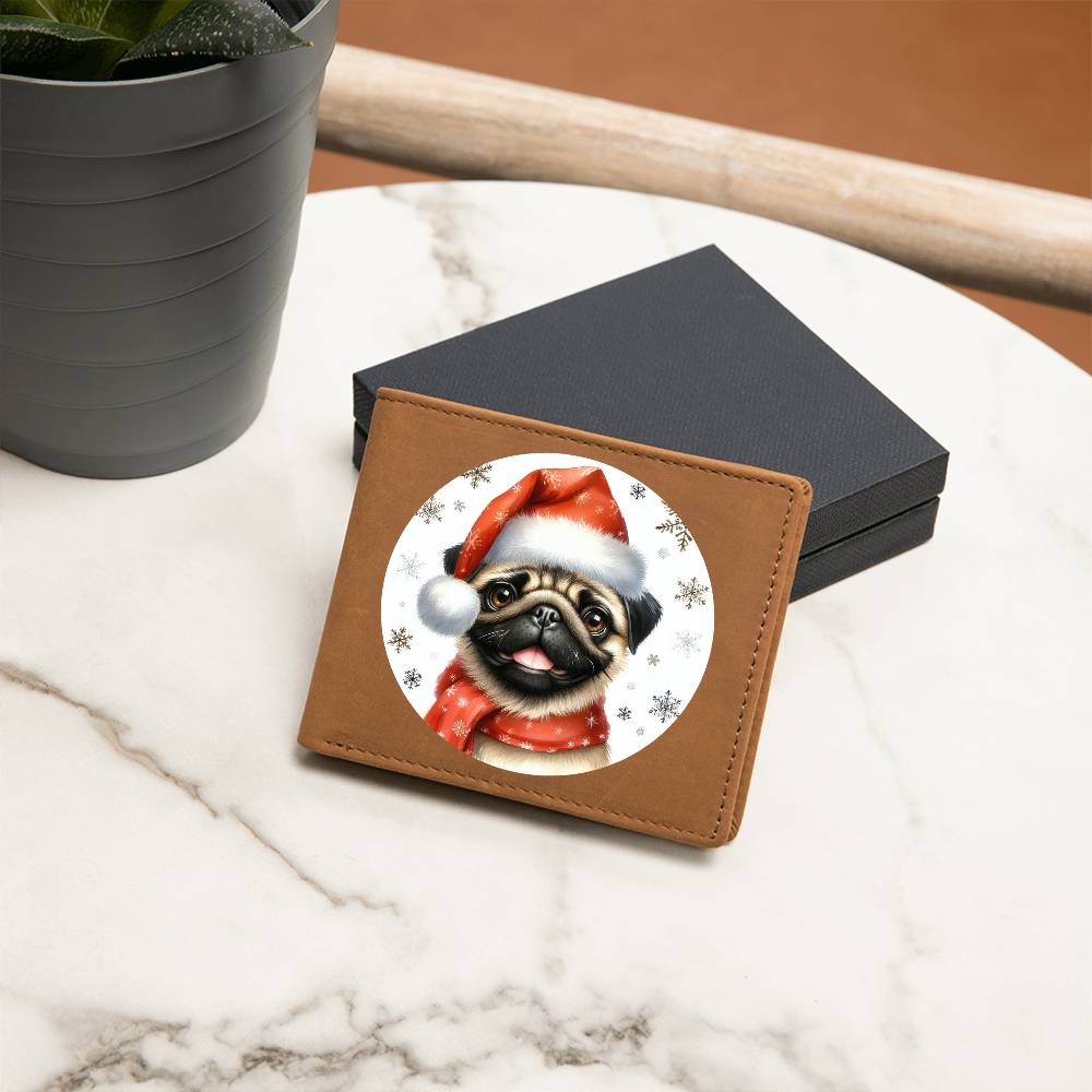 Christmas Dog - Pug - Leather Wallet