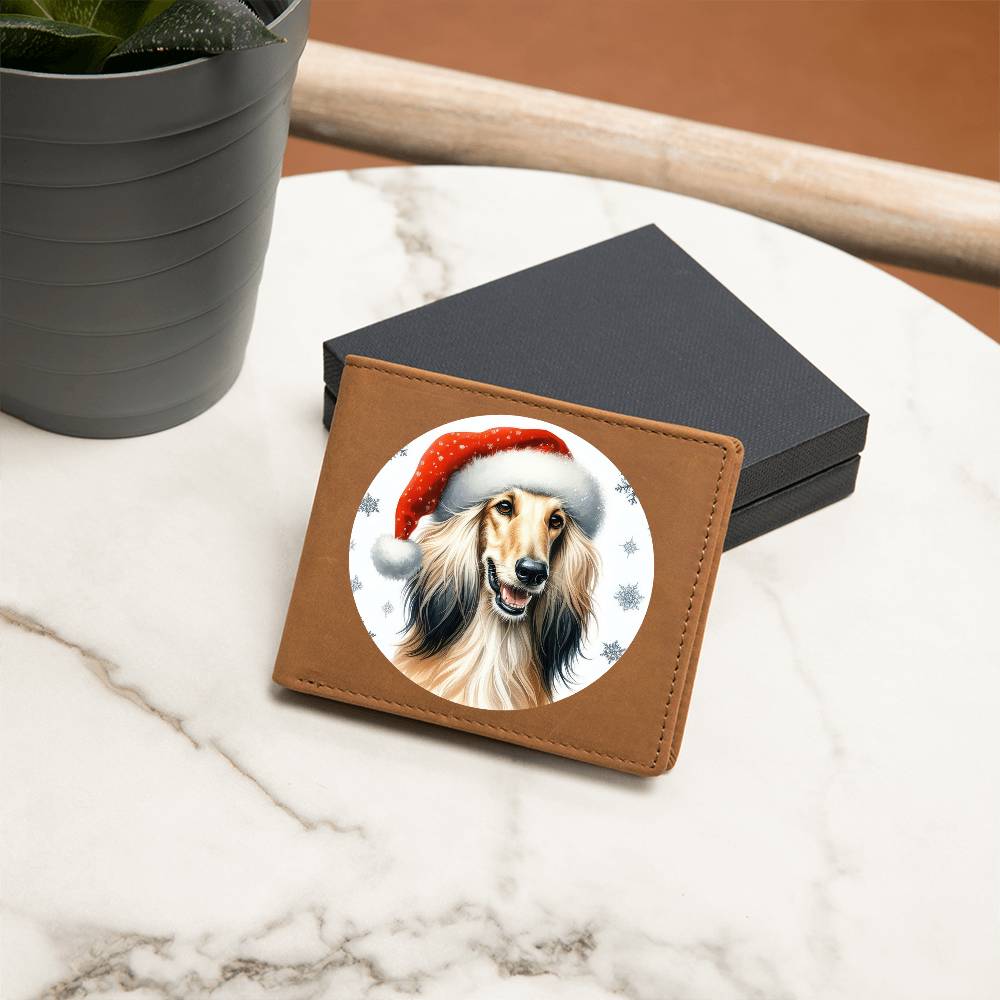 Christmas Dog - Afghan Hound - Leather Wallet