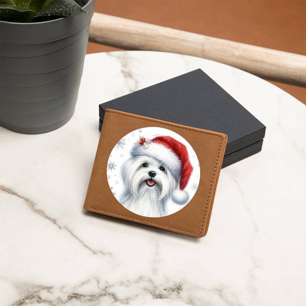 Christmas Dog - Maltese - Leather Wallet