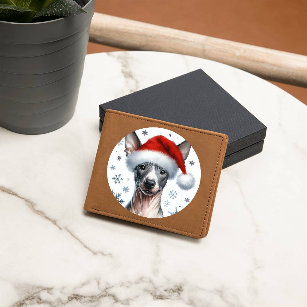 Christmas Dog - American Hairless Terrier - Leather Wallet