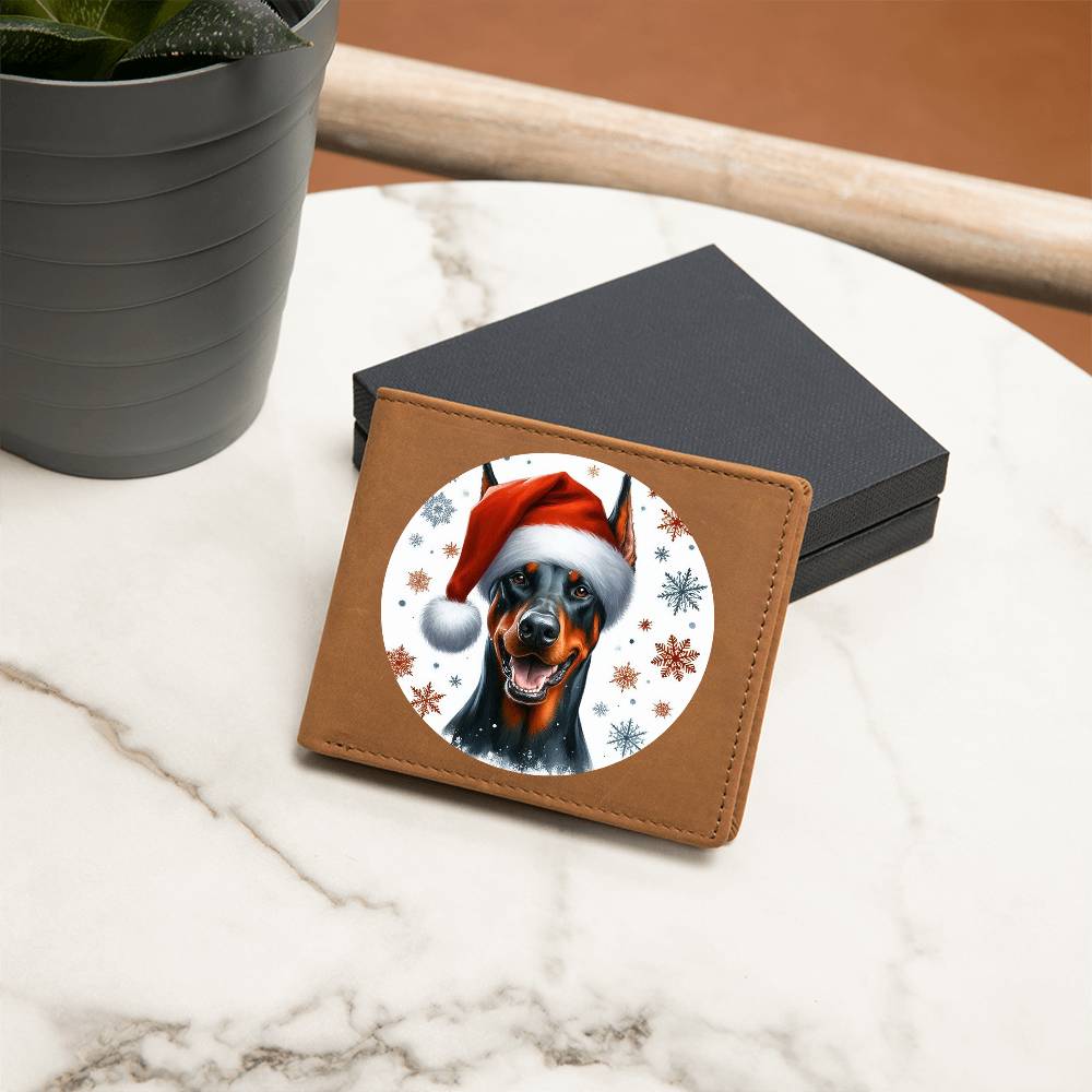 Christmas Dog - Doberman Pinscher - Leather Wallet
