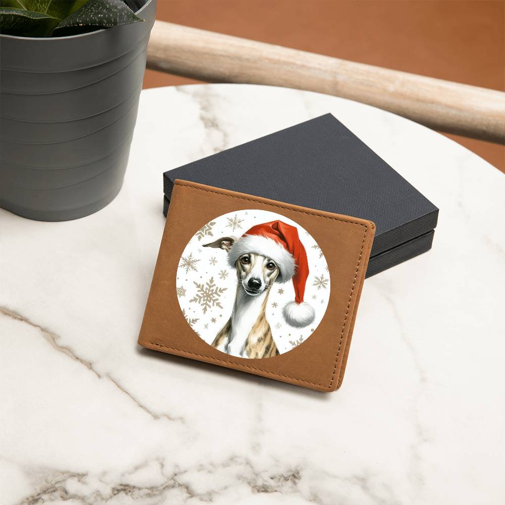 Christmas Dog - Whippet - Leather Wallet