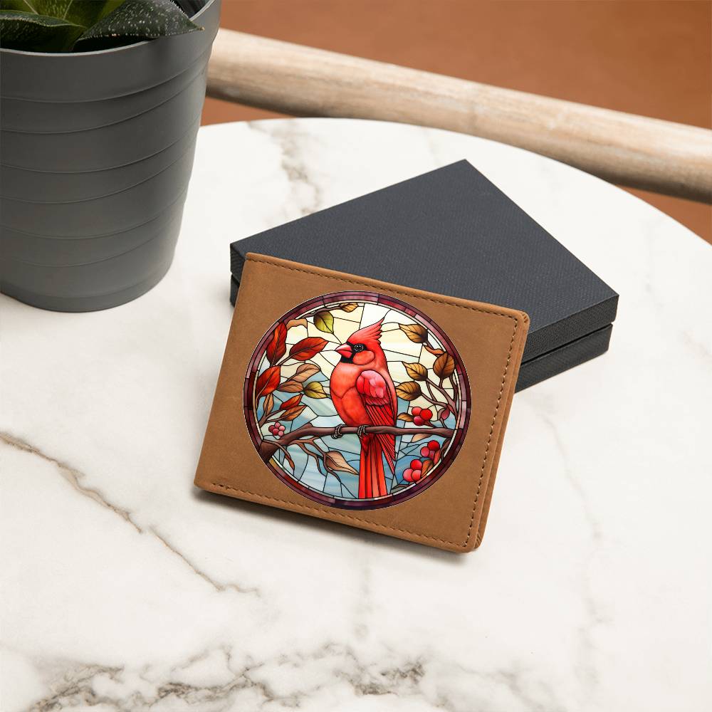 Christmas Red Cardinal Stained Glass Design 031 - Leather Wallet