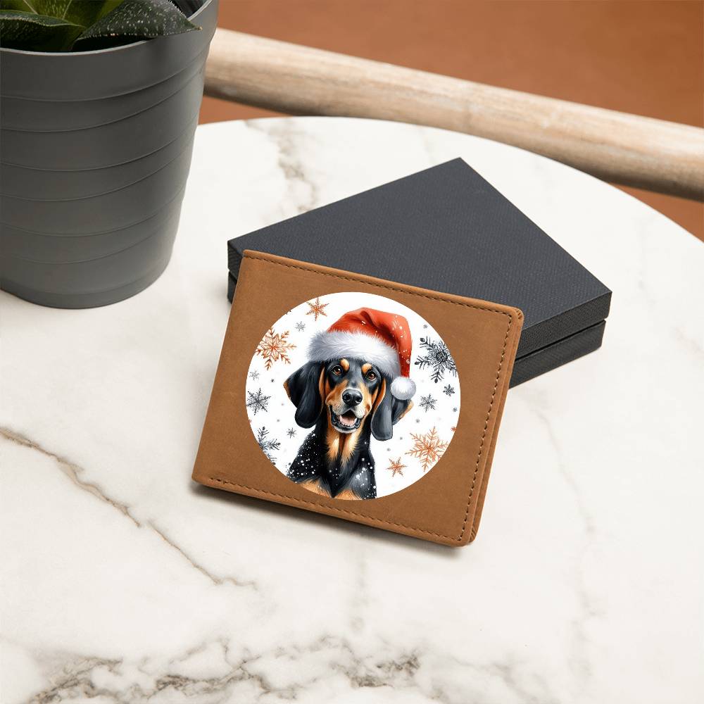 Christmas Dog - Black and Tan Coonhound - Leather Wallet