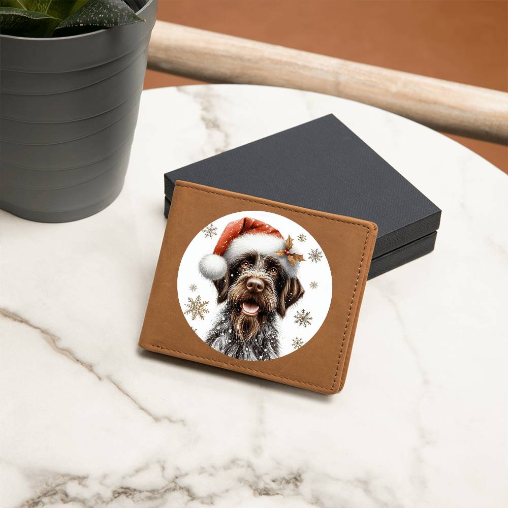 Christmas Dog - German Wirehaired Pointer - Leather Wallet