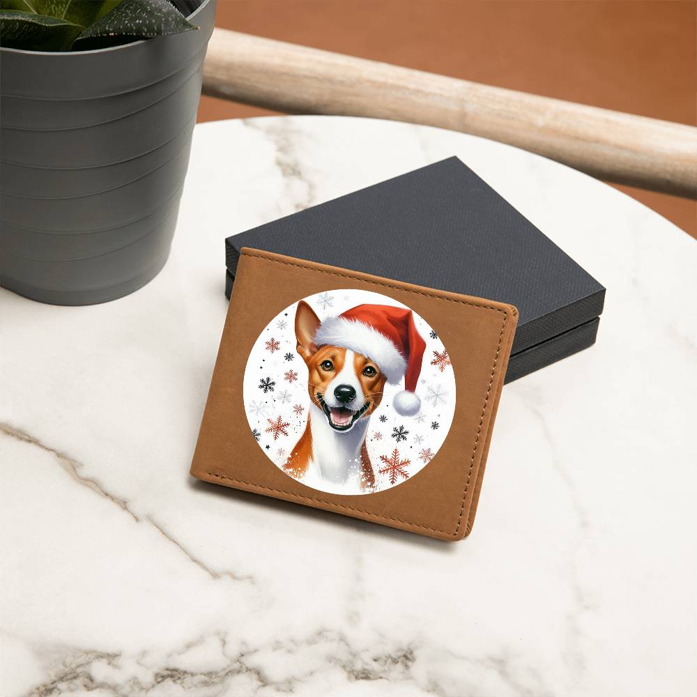 Christmas Dog - Basenji - Leather Wallet