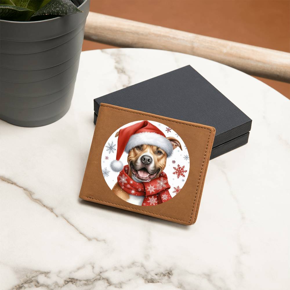 Christmas Dog - American Pit Bull Terrier - Leather Wallet