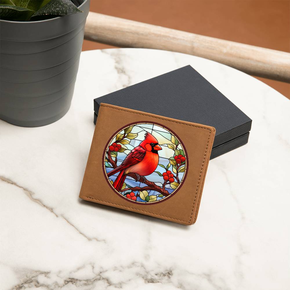 Christmas Red Cardinal Stained Glass Design 007 - Leather Wallet