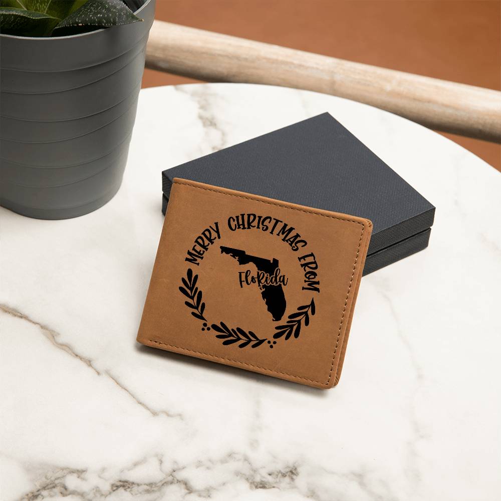 Merry Christmas From Florida - Leather Wallet