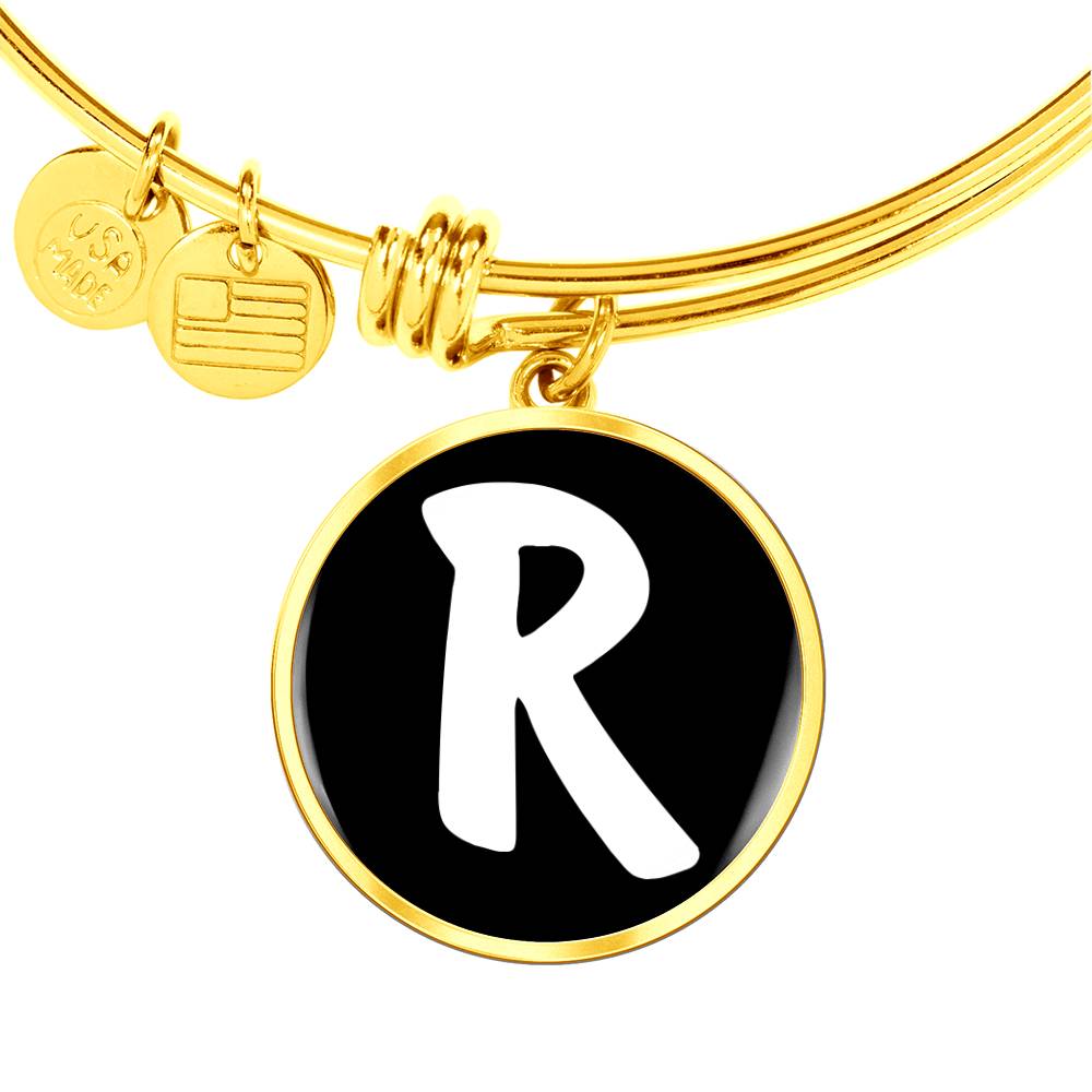 Initial R v3b - 18k Gold Finished Bangle Bracelet