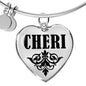 Cheri v01 - Heart Pendant Bangle Bracelet