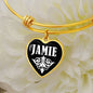 Jamie v01w - 18k Gold Finished Heart Pendant Bangle Bracelet