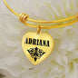 Adriana v01 - 18k Gold Finished Heart Pendant Bangle Bracelet