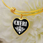Cheri v03 - 18k Gold Finished Heart Pendant Bangle Bracelet