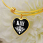 Kay v01w - 18k Gold Finished Heart Pendant Bangle Bracelet