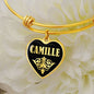 Camille v02 - 18k Gold Finished Heart Pendant Bangle Bracelet