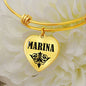 Marina v01 - 18k Gold Finished Heart Pendant Bangle Bracelet