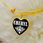 Cheryl v01w - 18k Gold Finished Heart Pendant Bangle Bracelet