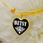 Betsy v03 - 18k Gold Finished Heart Pendant Bangle Bracelet